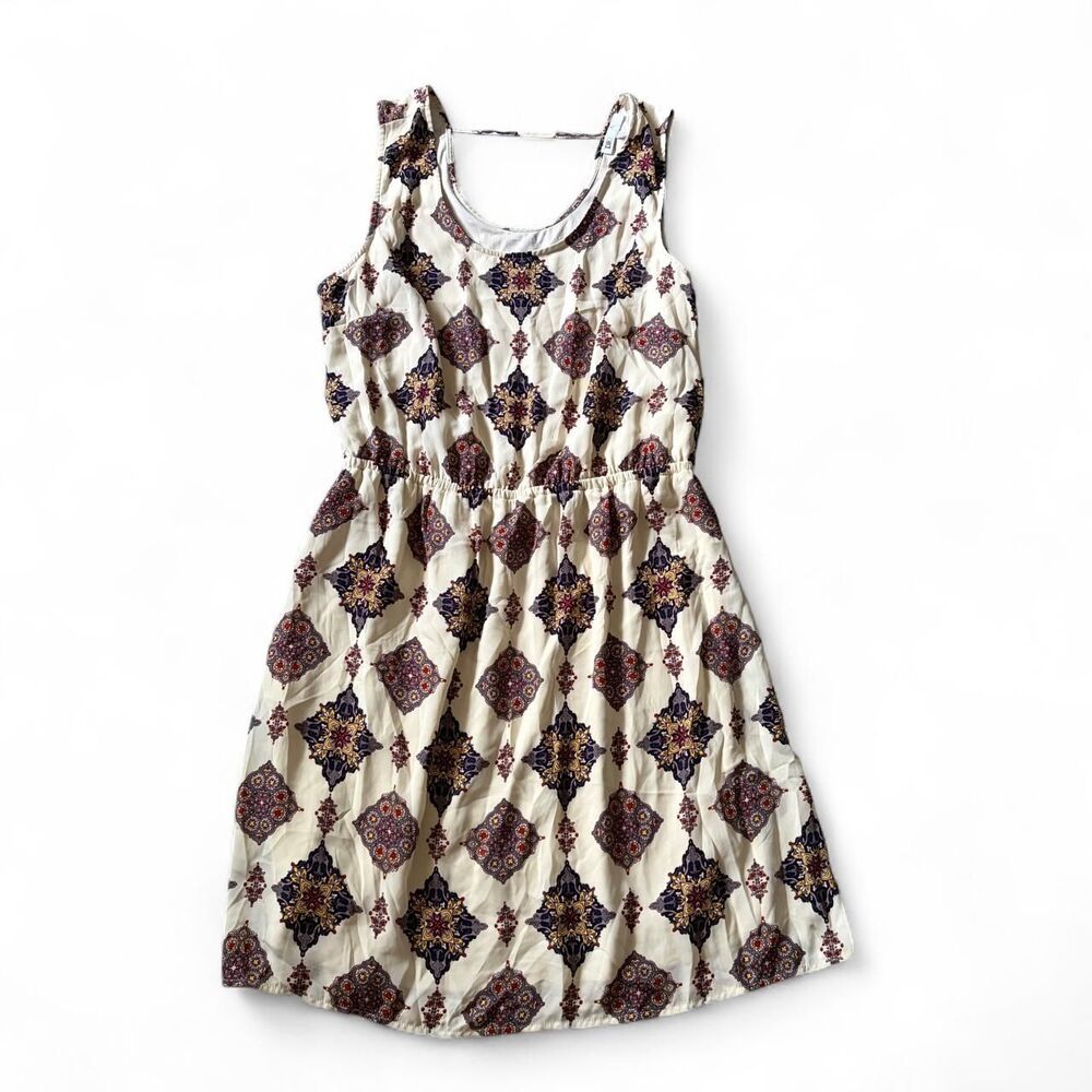 DR2‎ Geometric Print Skater Dress Cream Brown ZDR50948PR1 Medium